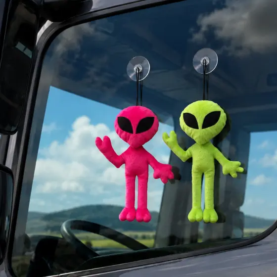 Alienígena ET de Pelúcia 35cm Verde Rosa Com Ventosa de Vidro Mascotinho dos Caminhoneiros