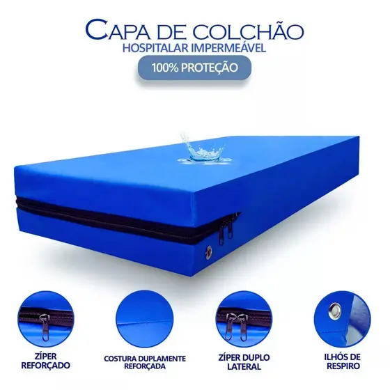 Capa de Colchão Solteiro Impermeável Hospitalar PVC com Zíper Reforçado