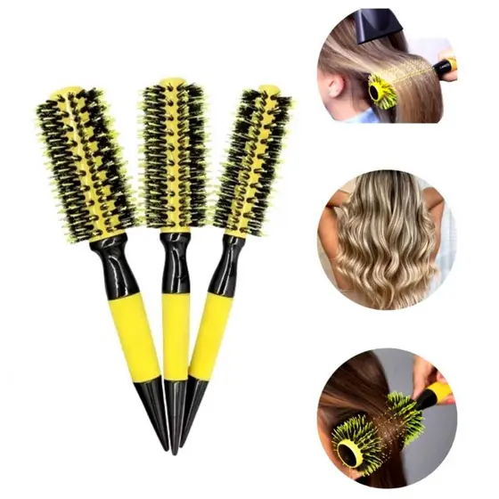 Kit Escovas Profissionais De Cabelo Cerdas Javali e Nylon