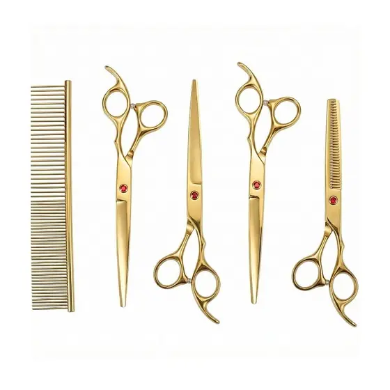 Kit Profissional de Tesouras para Cabelo - 4 Tesouras de Aço Inoxidável Dourado