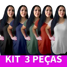 Kit 3 Blusas Tapa Bumbum Plus Size de Viscolycra Fitness