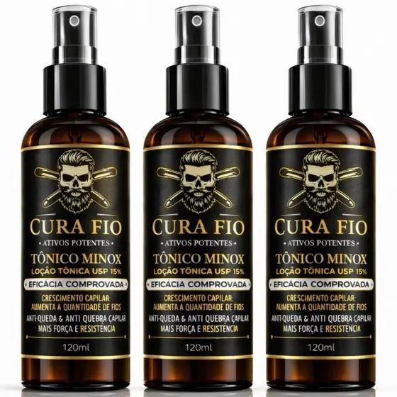 Kit 3 Tonico Capilar Cura Fio Ultra Minoxi Crescer Barba E Cabelo Original