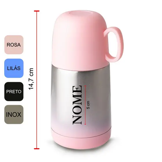 Garrafa Térmica 230ml Personalizada Nome Para Café Chá C/ Tampa Caneca