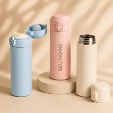 Garrafa Personalizada Térmica 400ml Mini Escolar Enjoy Botão Resistente Academia Treino