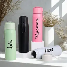 Garrafa Personalizada Nome Alumínio 600ml Clean Hidratação c/ Alça Original Esportiva