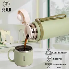 Garrafa Café Personalizada Térmica Infusor Chá 600ml Quente E Frio Original Premium
