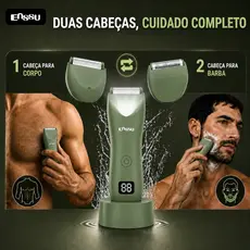 Aparador Corporal e Barba 2 em 1, Barbeador Elétrico IPX7, USB Recarregável, Base Carregadora, LED