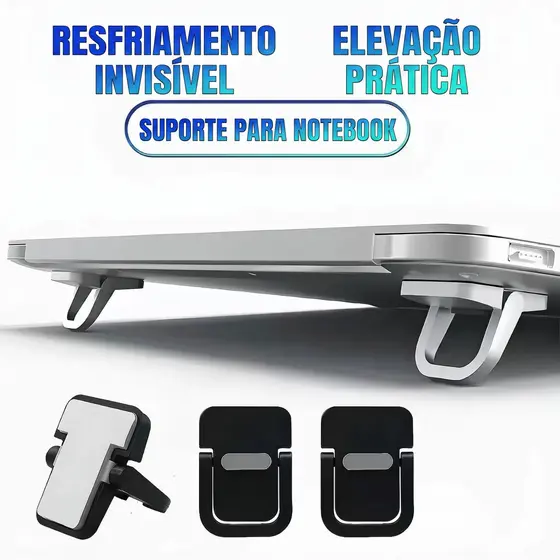 Suporte Invisível Notebook Laptop Liga de Zinco Mais Resistente Preto ou Prata
