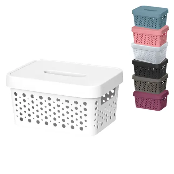 Cesta Organizadora com Tampa 2 Litros 19x14x9,5 Cesto Organizador Caixa Multiuso Rattan
