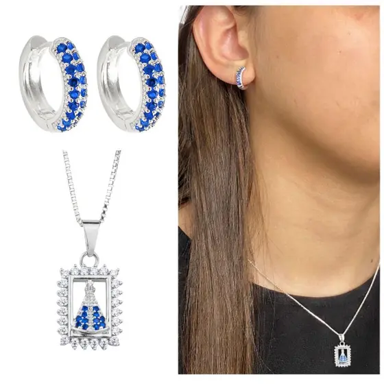 Kit Presente Nossa Senhora Aparecida brinco prata925 banhado
