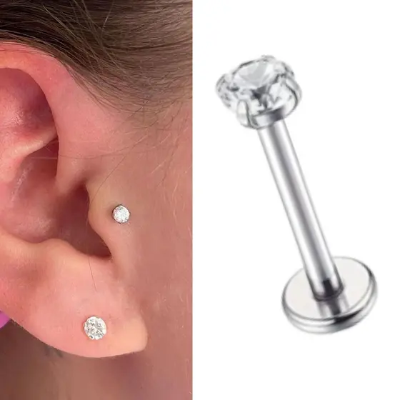 PIERCING TRAGUS LABRET AÇO CIRURGICO NÃO ESCURECE PONTO LUZ