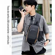 Mochila compacta de ombro transversal unilateral com trava de senha USB e à prova d'água