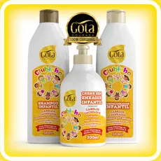 Kit Infantil Gota Dourada Cabelos Cacheados com Shampoo, Condicionador e Creme de Pentear