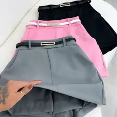 Short Saia Alfaiataria Feminina  com Cinto e Bolsos