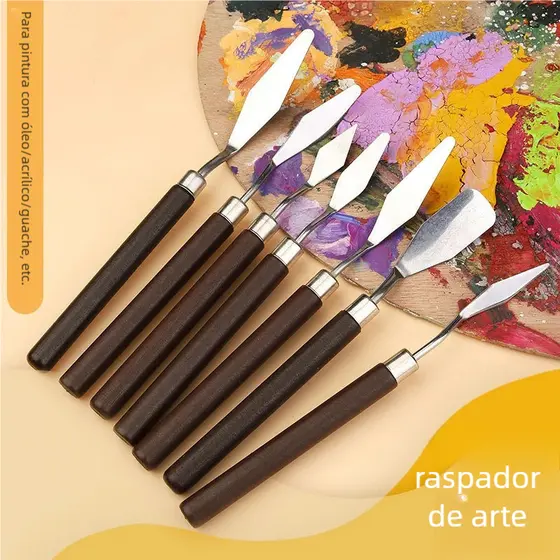 7 pcs Ferramentas de Arte para Pintura a Óleo - Conjunto Faca Espátula Aço Inoxidável Resistente