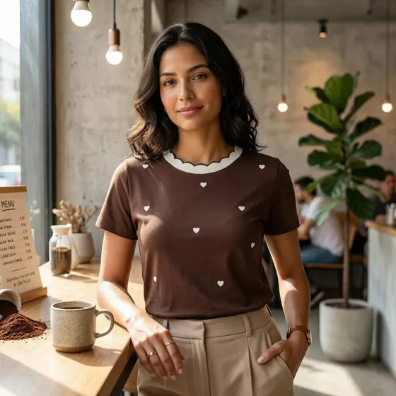 Camiseta Feminina Estampa Coração Moda Feminina Casual Confortável Tendência
