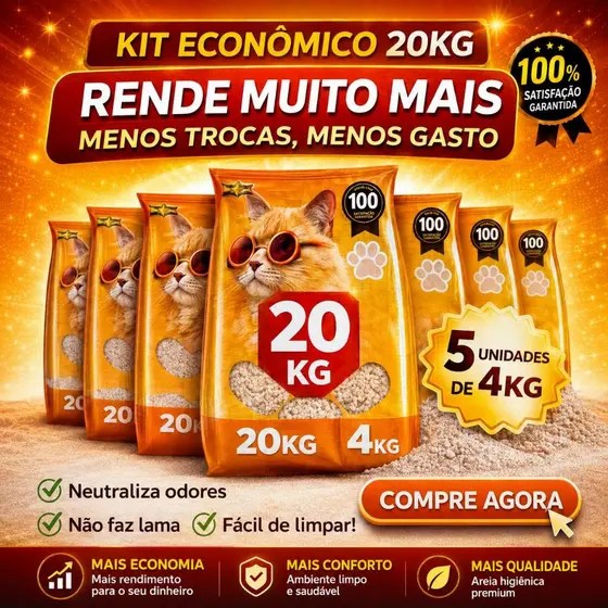 Areia Higiênica Star Pop 20kg Kit 5x4kg Alta Absorção e Controle de Odores