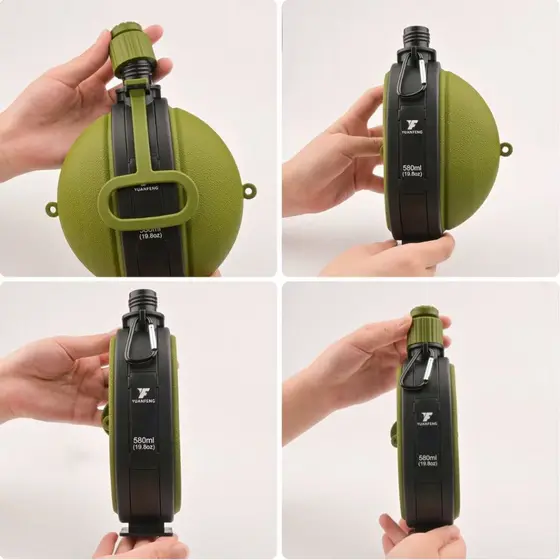 Cantil Garrafa Militar Bússola Dobrável Compacto 580ml