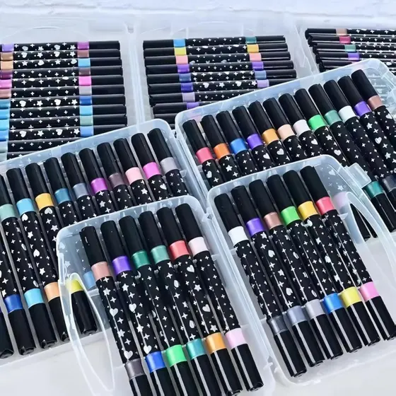 Marcador Metálico Canetinha Glitter Ponta Dupla Desenhos