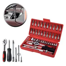 Kit De Ferramentas Chave 46 Peças Catraca Reversível Jogo de Soquetes com Maleta