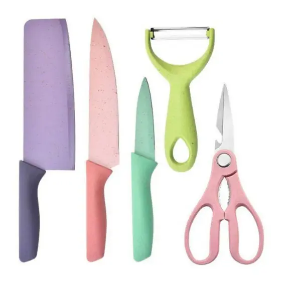 KIT Jogo De Facas Cores 6 Peças Inox Excelente Corte Cozinha