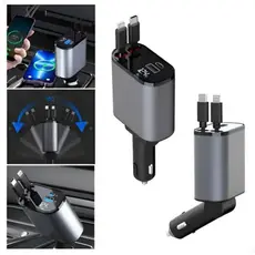 Portátil 4-Em-1 Carregador De Carro Universal Cabo Usb Display Digital Retrátil Adequado Para Telefones Celulares Iphone