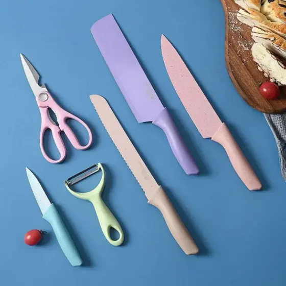 KIT Jogo De Facas Cores 6 Peças Inox Excelente Corte Cozinha