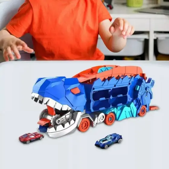 Caminhão Transporte Dinossauro T-Rex Ultimate Cegonha Pista Carrinho Maleta