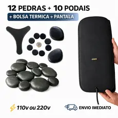 Kit 12 Pedras Quentes Vulcânicas Corporal + 10 Podais  + Bolsa Térmica + Pantalinha