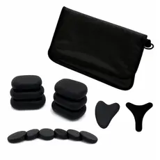 Kit 6 Pedras Quentes Vulcânicas Corporal + 8 Podais + Bolsa Térmica + Pantalinha + Guasha