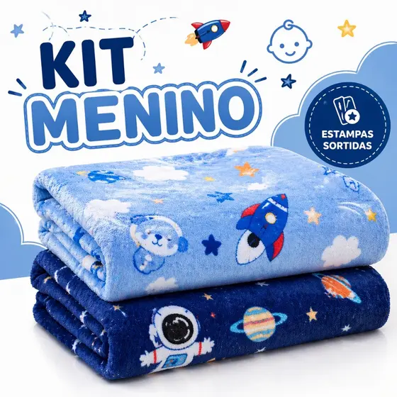 Manta de Bebê Kit Infantil Menino Cobertor Soft Macio Quentinho Estampado