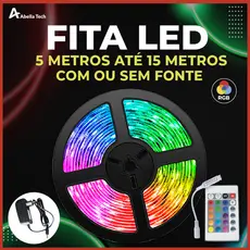 Fita LED 5050 SUPER LED ULTRA RGB 5M 12V  300 LEDS FITA + CONTOLE + FONTE | 16 CORES IP20