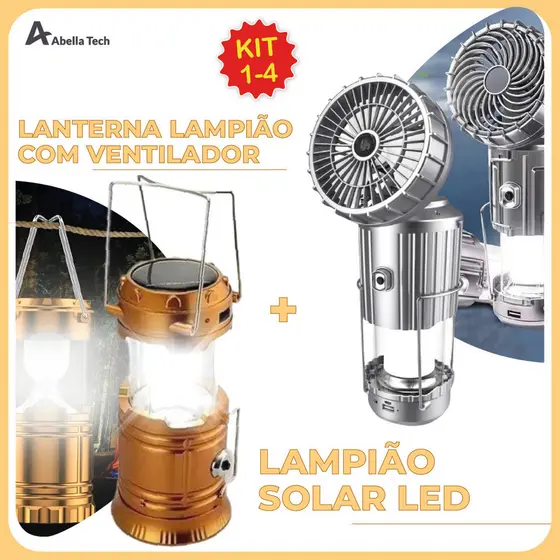 Lanterna Lampião com LED c/ Placa Solar embutida Recarregável usb e tomada Bivolt 2 Modelos