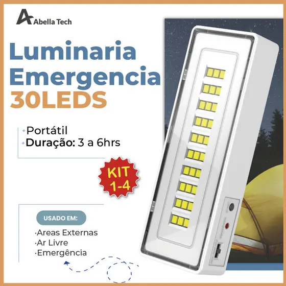 Luminária Emergência Lâmpada Portátil 30 Leds Recarregável Bivolt Luz Branca Fria