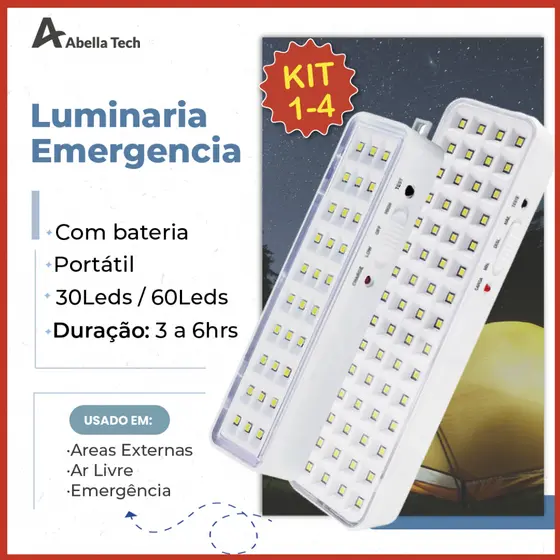 Luminária Emergência Lâmpada 30 ou 60 Leds Recarregável Bivolt Luz Fria