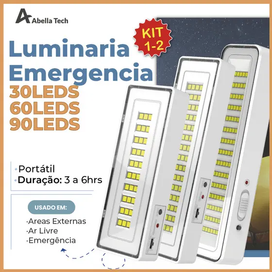 Luminária Emergência Lâmpada Portátil 30 60 90 Leds Recarregável Bivolt Luz Branca Fria