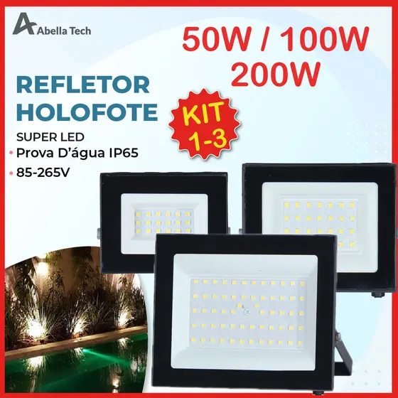 Kit 1/2/3/4 Holofote Refletor Led ECO Pro 200W 100W 50W Luz Fria 6500K IP65 Bivolt Iluminação Externa