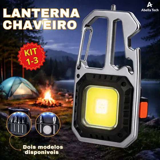 Mini Lanterna Refletor 7 em 1 com Ferramentas Recarregável Aleatória Abridor de Lata e Chaveiro