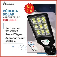 Luminária Pública Luz Solar Externo 108 LEDS Com Controle Remoto Refletor LED Transparente Sensor De Movimento Ajustável