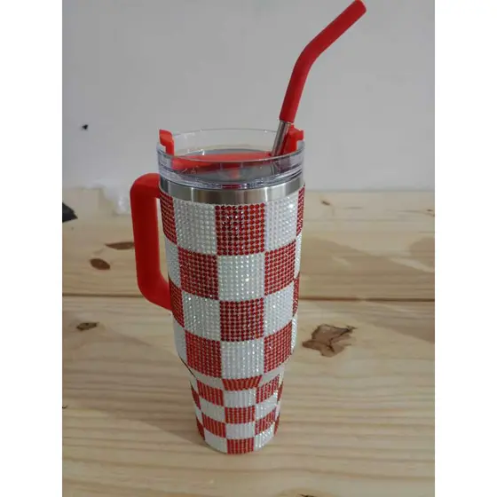 Copo Garrafa Térmica Com Canudo De Inox Com Strass 1200ml L-54