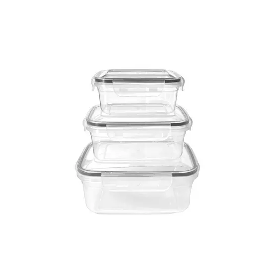 Conjunto De 3 Potes Hermético 400,800,1400ml Plástico Design Sofisticado Com Travas