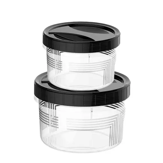 Kit 2 Potes de Plástico Com Tampa De Rosca Preta 1,1 E 1,9L Para Armazenamento E Organização