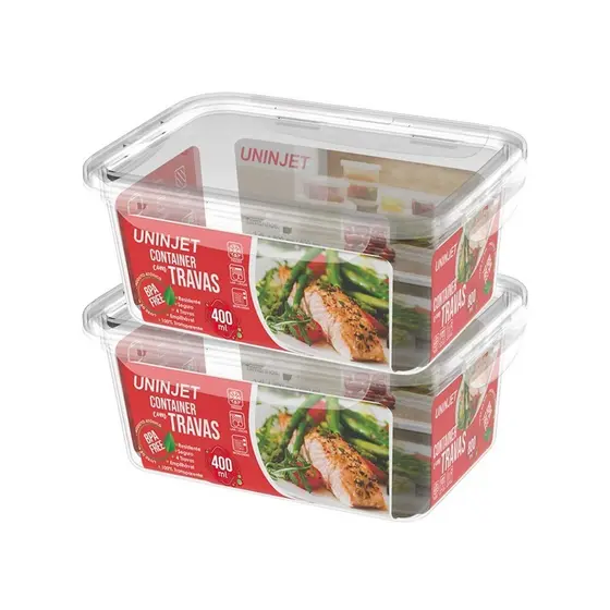 Kit 2 Pote De Plástico Container Com 4 Travas Resistente Design Moderno Prático 400ml