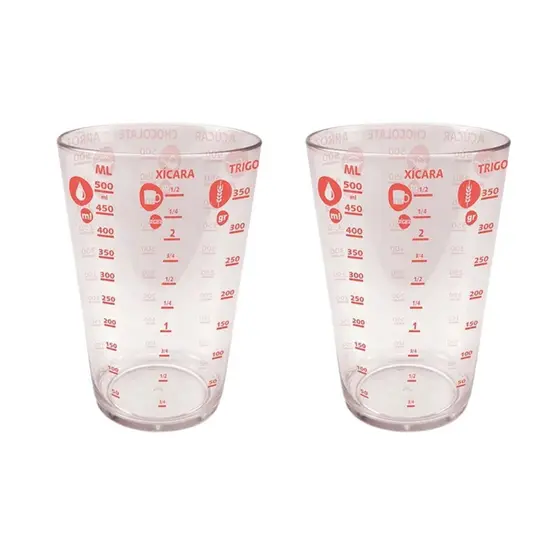 Kit 2 Copo Plástico Medidor Graduado 500ml Livre De BPA Dosador