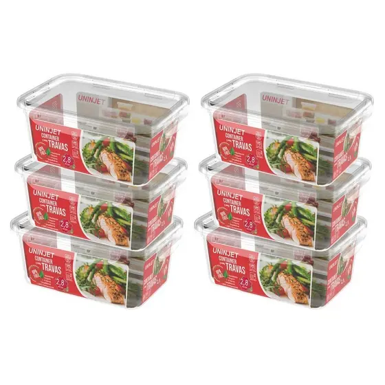 Kit 6 Pote De Plástico Container Com 4 Travas Resistente Design Moderno Prático 2800ml