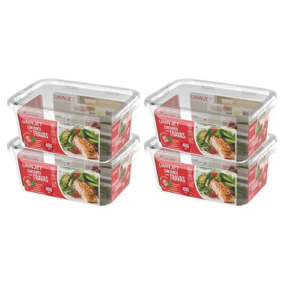 Kit 4 Pote De Plástico Container Com 4 Travas Resistente Design Moderno Prático 400ml
