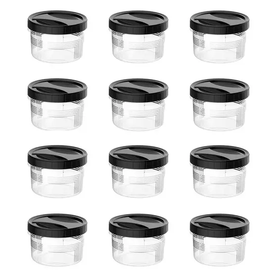 Kit 12 Potes de Plástico Com Tampa De Rosca Preta 1,9L Para Armazenamento E Organização