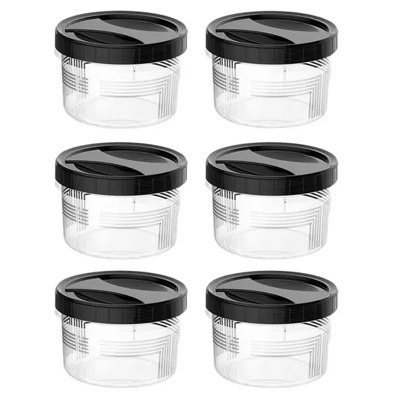 Kit 6 Potes de Plástico Com Tampa De Rosca Preta 1,9L Para Armazenamento E Organização