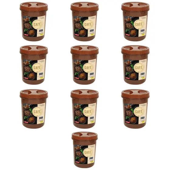 Kit 10 Potes Redondos Plástico Com Tampa De Rosca Para Café Marrom 2L