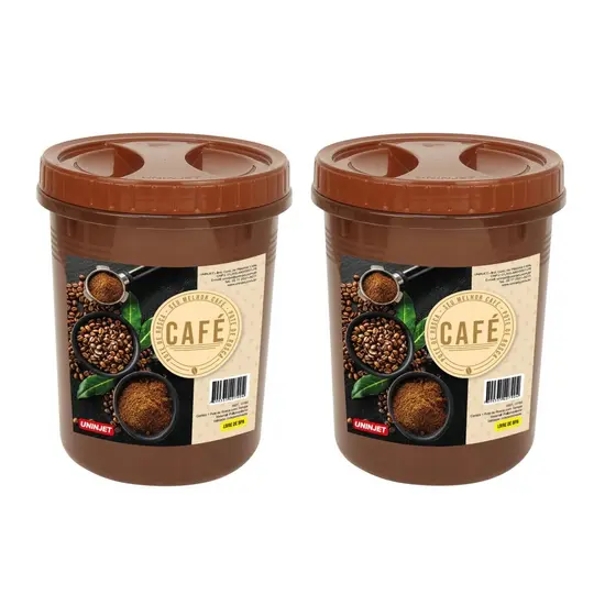 Kit 2 Potes Redondos Plástico Com Tampa De Rosca Para Café Marrom 2L
